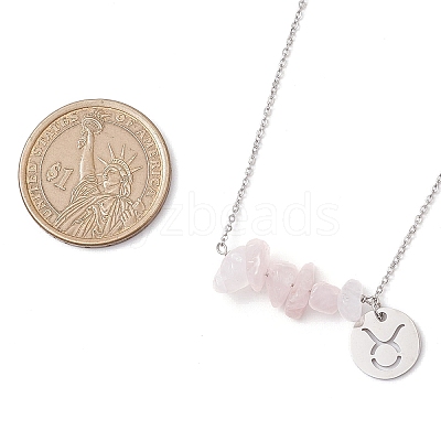 Natural Rose Quartz Chip & Constellation Pendant Necklaces NJEW-JN05084-02-1