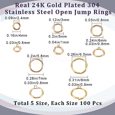 500Pcs 5 Styles 304 Stainless Steel Open Jump Rings STAS-BBC0002-72-1