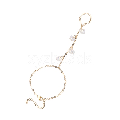 Electroplate Glass Butterfly Charms Finger Ring Bracelet for Women BJEW-JB11770-1