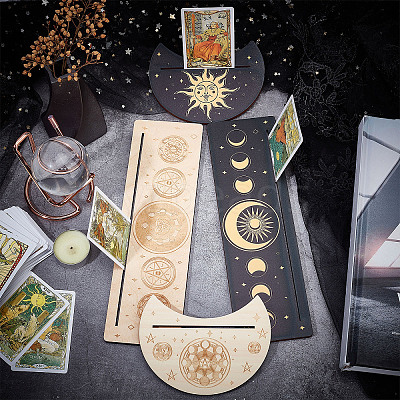4Pcs 4 Style Wood Candle Holders & Tarot Card Stands DJEW-GF0001-47D-1