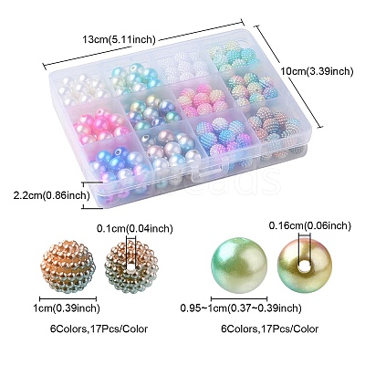 204Pcs 12 Style ABS Plastic Imitation Pearl Beads OACR-YW0001-39-1