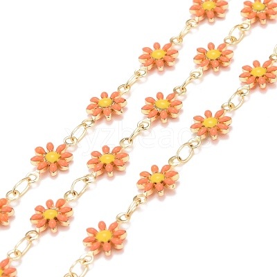 Brass Daisy Flower & Oval Link Chains CHC-I035-13G-07-1