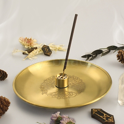 Tree of Life Pattern Flat Round 201 Stainless Steel Candle Holders AJEW-K038-01G-1