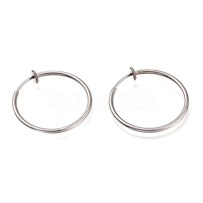 Tarnish Resistant 304 Stainless Steel Retractable Clip-on Hoop Earrings STAS-O135-01G-1