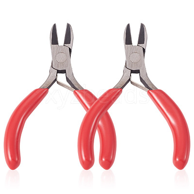 2Pcs Carbon Steel Jewelry Pliers with Red Handles TOOL-TA0001-18-1