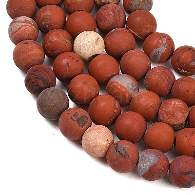 Frosted Natural Red Jasper Beads Strands G-C270-M01-8mm-1