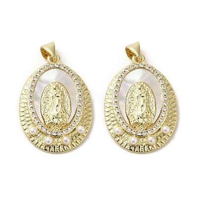 Brass Pave Shell Pendants KK-I708-16O-G-1