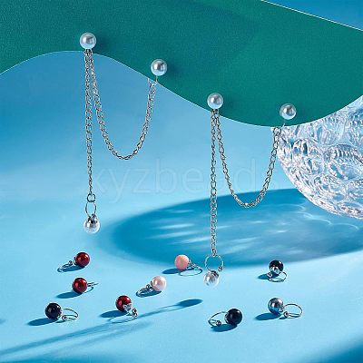 36Pcs 6 Colors Acrylic Pearl Beaded Cuff Earrings EJEW-UN0002-15-1