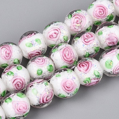 Handmade Foil Glass Beads Strands FOIL-N033-04F-1