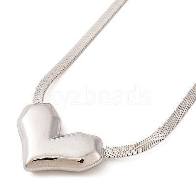 Non-Tarnish 304 Stainless Steel Heart Pendant Flat Snake Chain Necklaces for Women NJEW-G142-06P-1