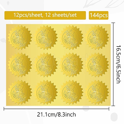 12 Sheets Self Adhesive Gold Foil Embossed Stickers DIY-WH0451-048-1