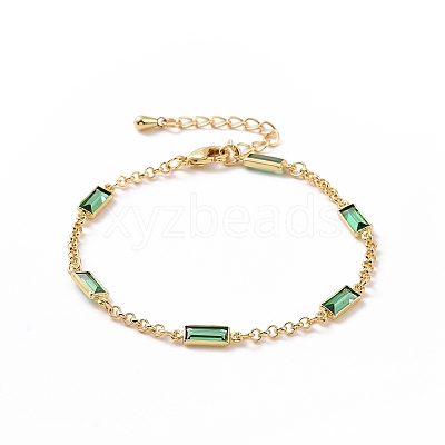 Rectangle Cubic Zirconia Chain Bracelets BJEW-G654-02G-03-1