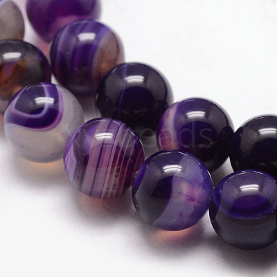 Natural Striped Agate/Banded Agate Bead Strands X-G-K166-13-8mm-04-1