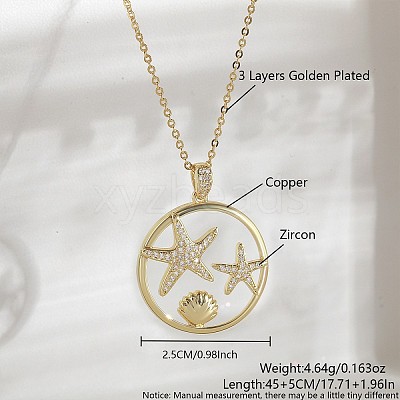 Ocean Summer Brass Pave Clear Cubic Zirconia Pendant Necklaces FS-WG8D1A7-01-1