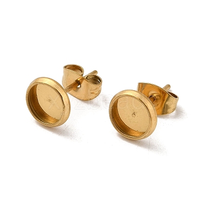 Flat Round 304 Stainless Steel Stud Earring Settings Ion Plating(IP) STAS-I323-8mm-G02-1