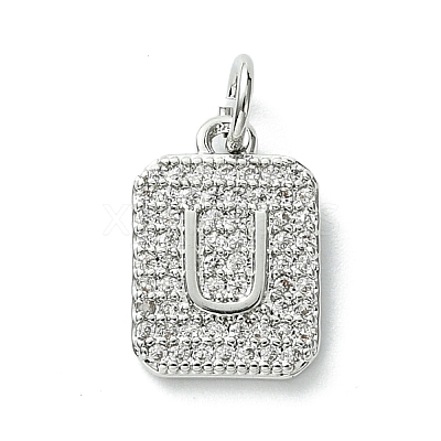 Rack Plating Brass Micro Pave Clear Cubic Zirconia Charms KK-G501-01U-P-1