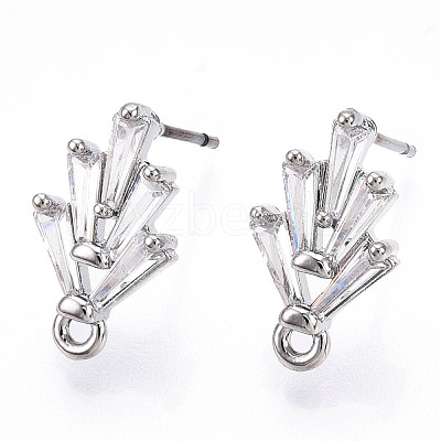 Brass Cubic Zirconia Ear Studs MAK-T011-04P-1