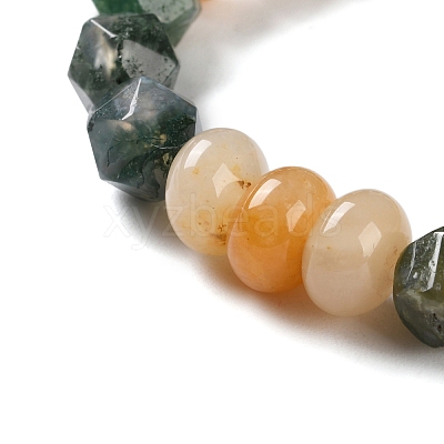 Natural Topaz Jade and Natural Moss Agate Beaded Stretch Bracelets for Women Men BJEW-C081-04-1