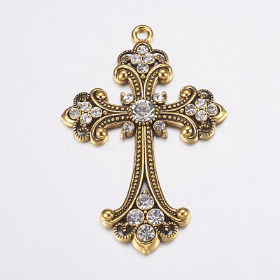Alloy Rhinestone Cross Big Pendants ALRI-1475-AG-RS-1