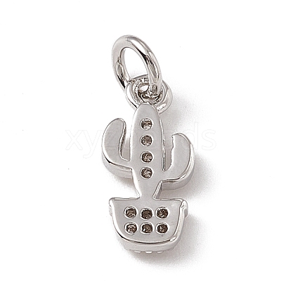 Brass Micro Pave Clear Cubic Zirconia Cactus Charms ZIRC-F132-67P-1