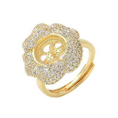 Flower Brass Micro Pave Cubic Zirconia Adjustable Ring Settings KK-K297-03G-1