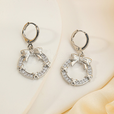 Elegant Brass Clear Cubic Zirconia Bowknot Hoop Earrings UQ7688-1