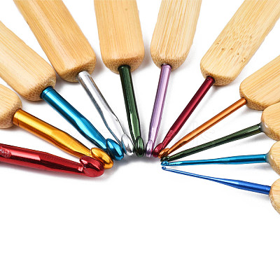 Bamboo Handle Aluminum Crochet Hook Needle Sets TOOL-R057-1