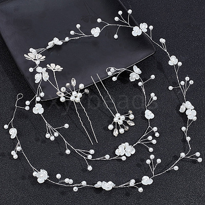 1Pc Wedding Bridal Flower Pearl Headband Hair Vine OHAR-GO0001-07-1