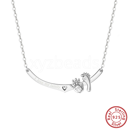 925 Sterling Silver Baby Feet Hand Pendant Necklaces NJEW-K272-01P-1