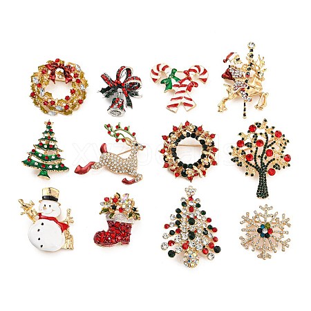 Christmas Brooch Cane Reindeer Snowflake Snowman Wreath Bell Boot Pin Corsage. ST8676633-1