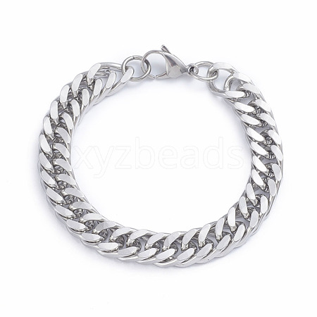 Tarnish Resistant Men's 304 Stainless Steel Diamond Cut Cuban Link Chain Bracelets BJEW-L673-002C-P-1