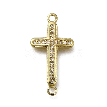 Brass Clear Cubic Zirconia Cross Connector Charms ZIRC-I070-003G-1