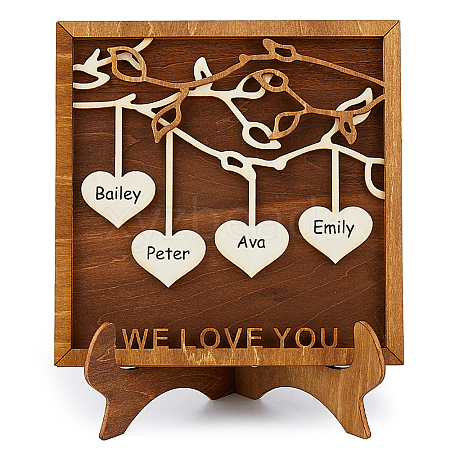 Wooden Family Tree With Heart Tag Sign AJEW-WH0609-088-1