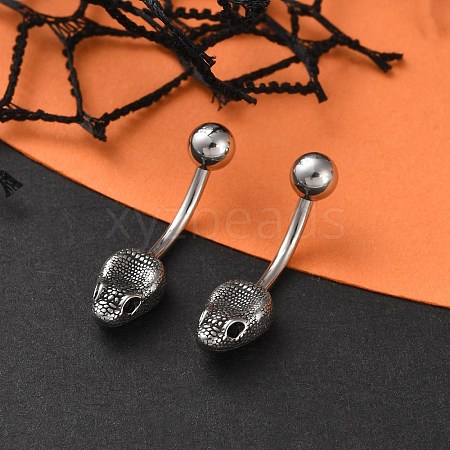 Snake Head 316 Surgical Stainless Steel Cubic Zirconia Belly Button Rings EJEW-G416-16AS-02-1