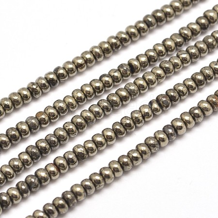 Rondelle Natural Pyrite Beads Strands G-I126-12-4x3mm-1