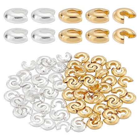 70Pcs 2 Colors Brass Crimp Beads Covers KK-LP0001-68-1