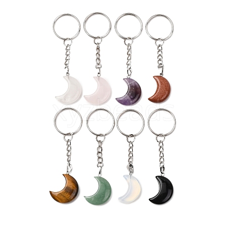 8Pcs 8 Styles Moon Gemstone Keychains KEYC-FH00002-1
