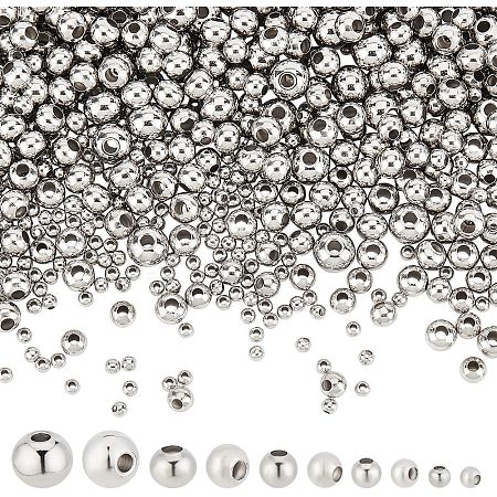  1050Pcs 5 Styles Round 304 & 316 Surgical Stainless Steel Spacer Beads STAS-NB0001-52-1