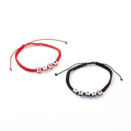 Valentine's Day Adjustable Nylon Thread Braided Bead Bracelets Sets BJEW-JB06238-1