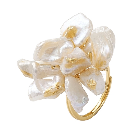 Flower Natural Pearl Adjustable Rings RJEW-P113-01G-1