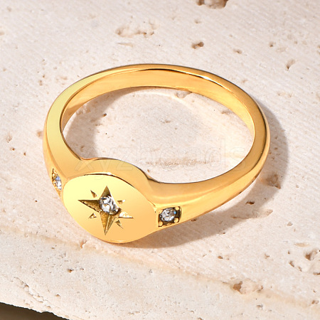 Flat Round with Star Pattern 304 Stainless Steel Micro Pave Clear Cubic Zirconia Finger Rings FS-WG7CEF6-03-1