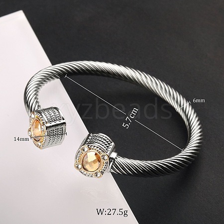 Adjustable C-shaped Stainless Steel Twist Open Cuff Bracelets with Rhinestone Stainless Steel Color UG3207-9-1