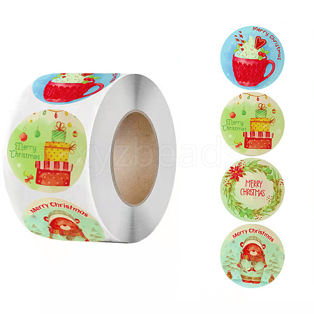 500Pcs Christmas Theme Round Stickers AJEW-S090-04G-1