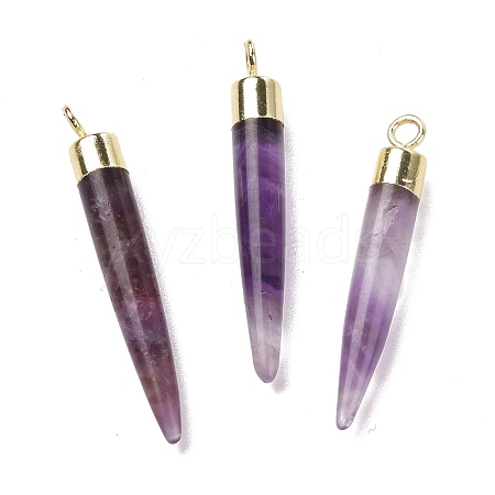 Natural Amethyst Brass Pointed Pendants G-B025-02LG-03-1