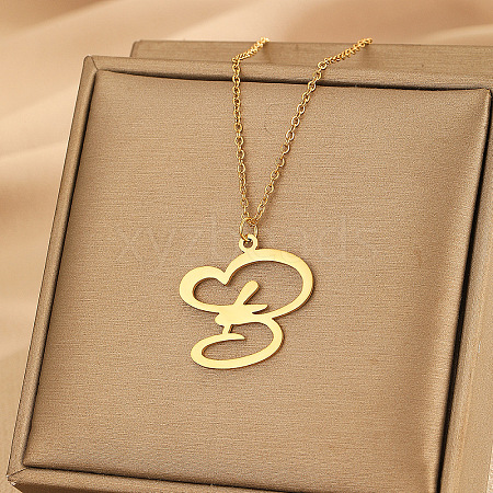 304 Stainless Steel Heart Initial Pendant Necklaces for Women Men FS-WG51A4F-01-1