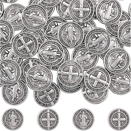 60Pcs Tibetan Style Alloy Flat Round Beads TIBEB-SC0001-58-1