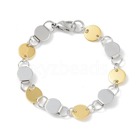 201 Stainless Steel Flat Round Link Chain Bracelets for Women Men BJEW-I316-02PG-1