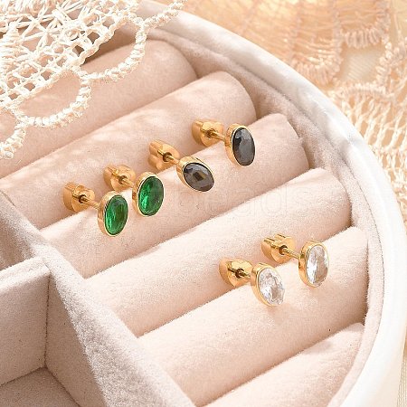 304 Stainless Steel Rhinestone Stud Earrings for Women EJEW-M068-03G-1