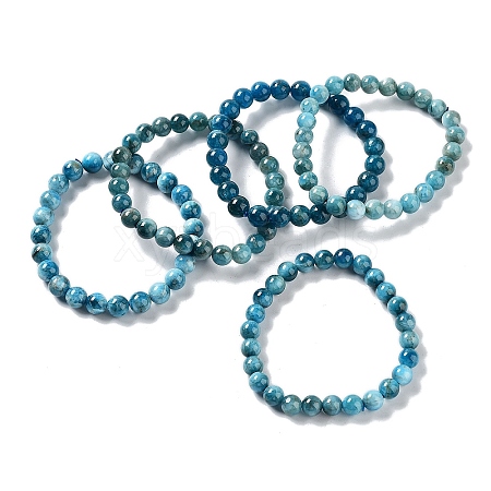 Natural Apatite Round Round Beaded Stretch Bracelets BJEW-G697-01A-1