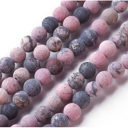 Frosted Natural Rhodonite Round Bead Strands G-E487-12-6mm-1